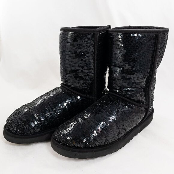 UGG Australia Women's Classic Short Cosmos Black Sequin Boots Size 10 - Picture 2 of 8